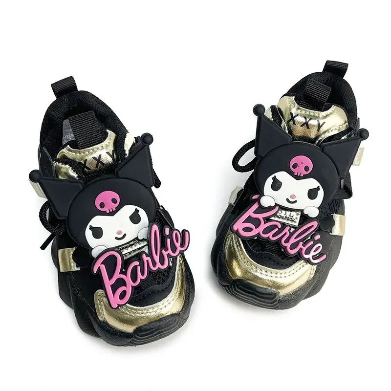 Sapatilhas casuais respiráveis para crianças, Sapatos esportivos Kawaii Sanrio Mesh, Pingente Y2k Kuromi Doce, Presentes para crianças, Primavera