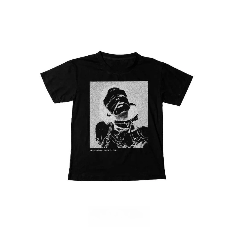 Women Dark Aesthetic Graphic Print T‑Shirt Retro Figure Photo Short Sleeve Tee Loose Streetwear Female Casual Fashion Tops