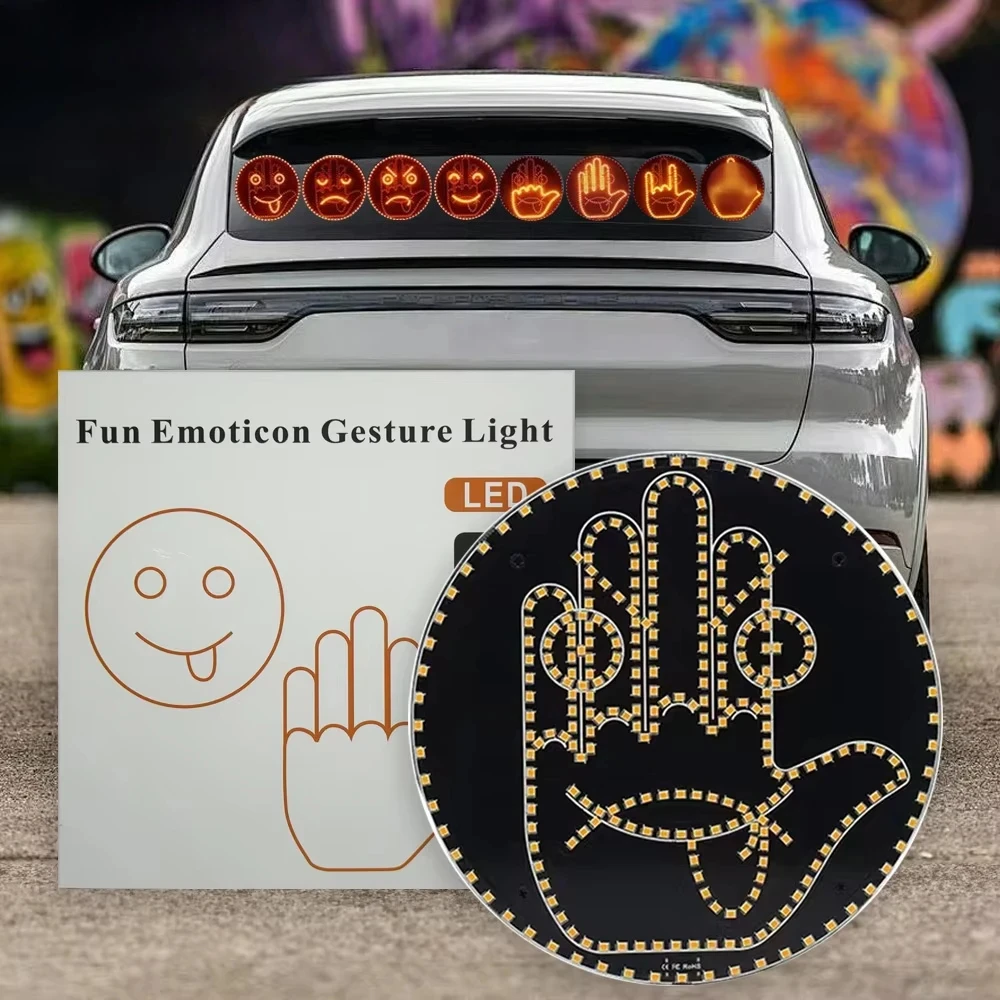 Carro led engraçado expressão facial luz com controle remoto janela traseira multi-função aviso lembrete lâmpada acessórios exteriores