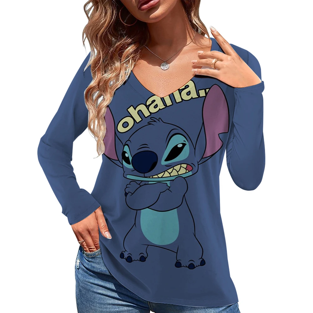 

Disney's Lilo&Stitch Print Crew Neck T-Shirt, Casual Long Sleeve Top For Spring & Fall, Women's Clothing