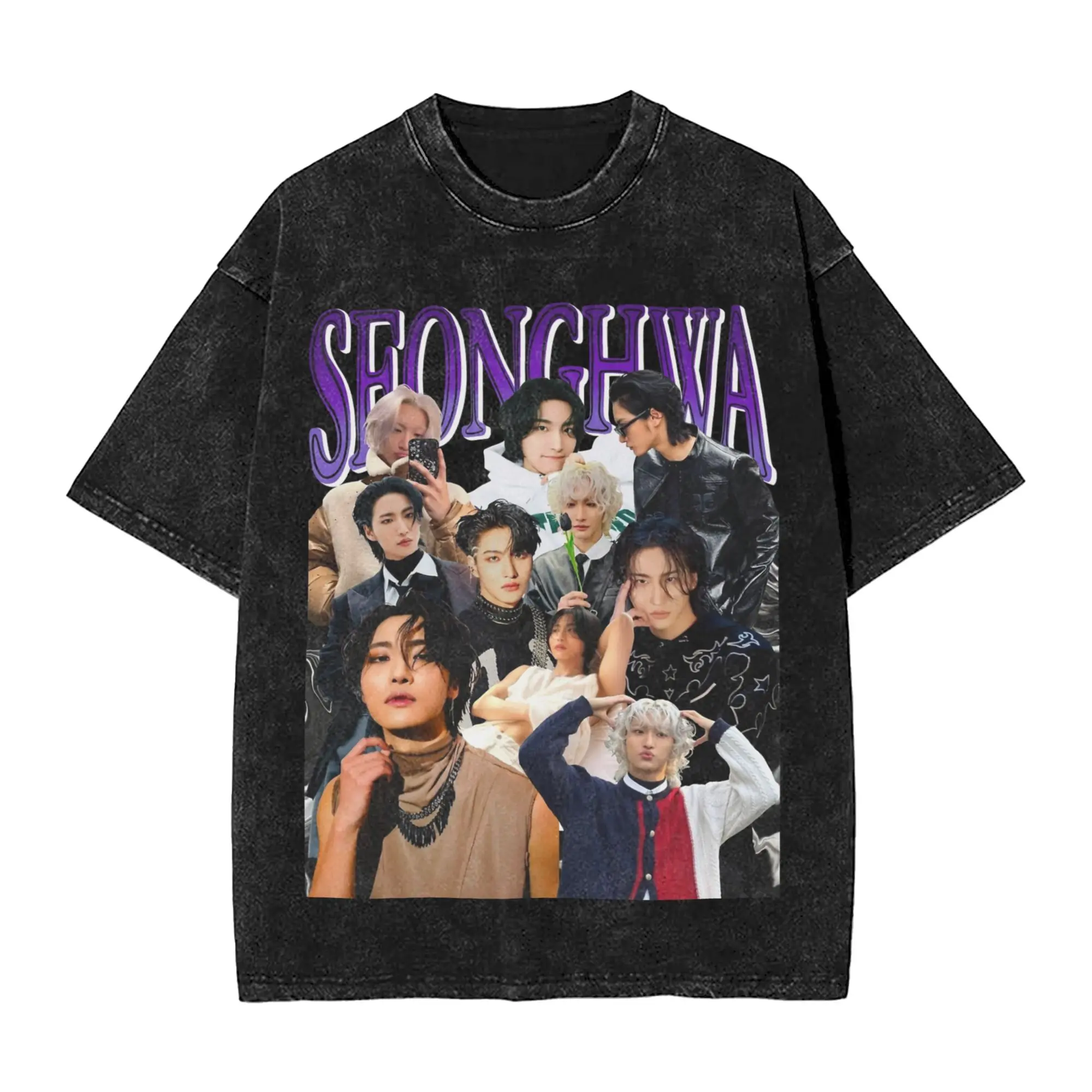 Ateez Seonghwa  T Shirts Hip Hop Washed Short Sleeve Oversize T-Shirt  Novelty Men Women Streetwear Printed Tops Tees