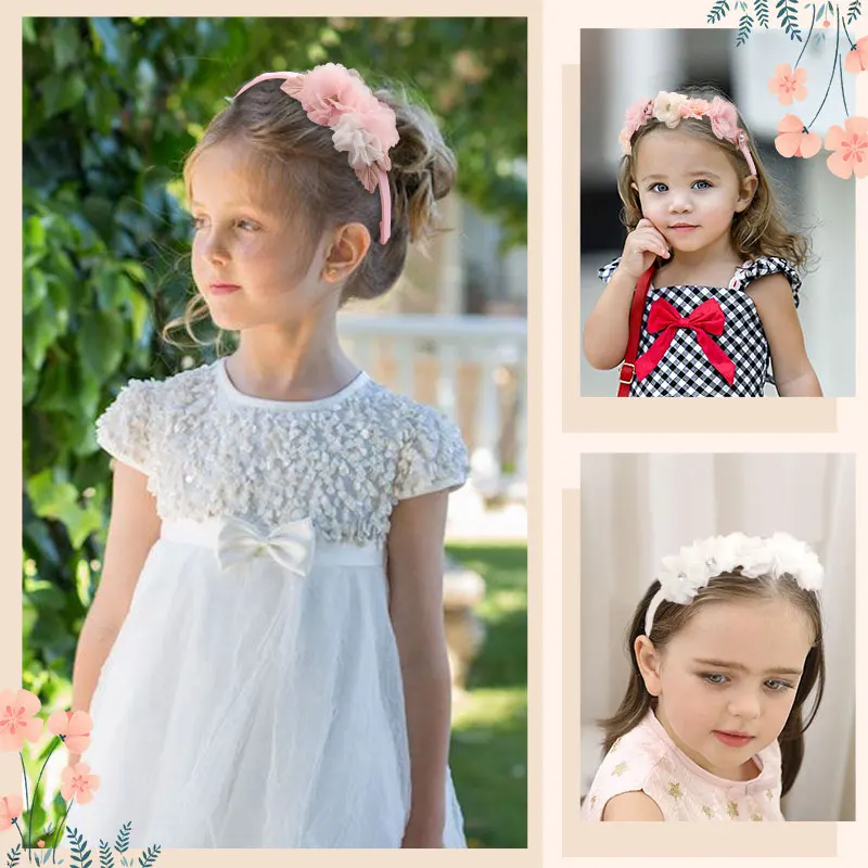 Diademas de flores de seda para niñas, corona Floral dulce, Aro para el cabello, diadema de Boutique para niños, accesorios para el cabello nuevos