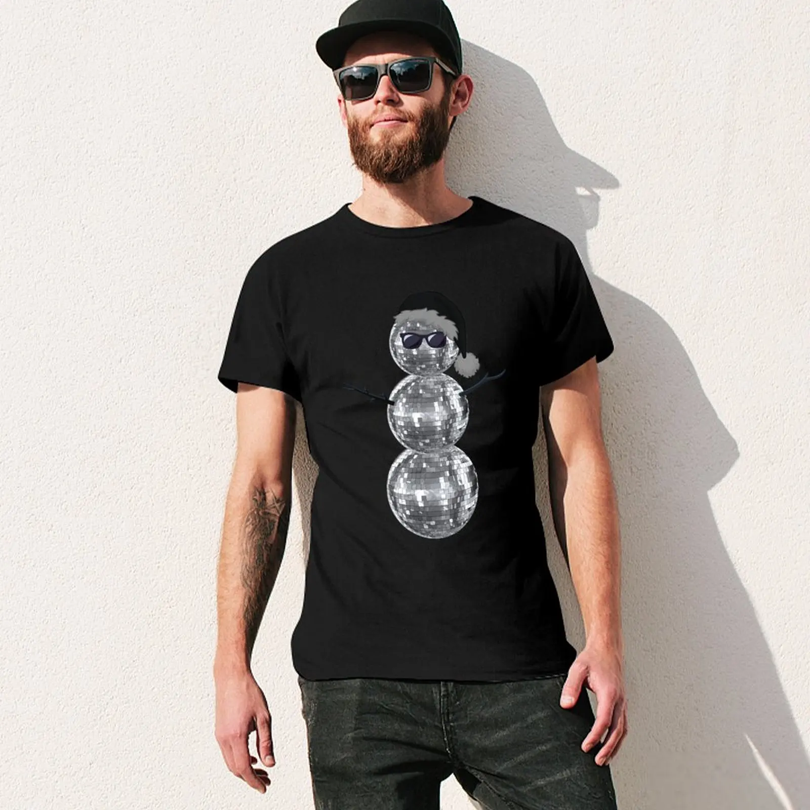 Disco Ball Snowman Dark Santa New Year's Eve Ball Drop Holiday Christmas T-Shirt funny shirt cotton men clothes