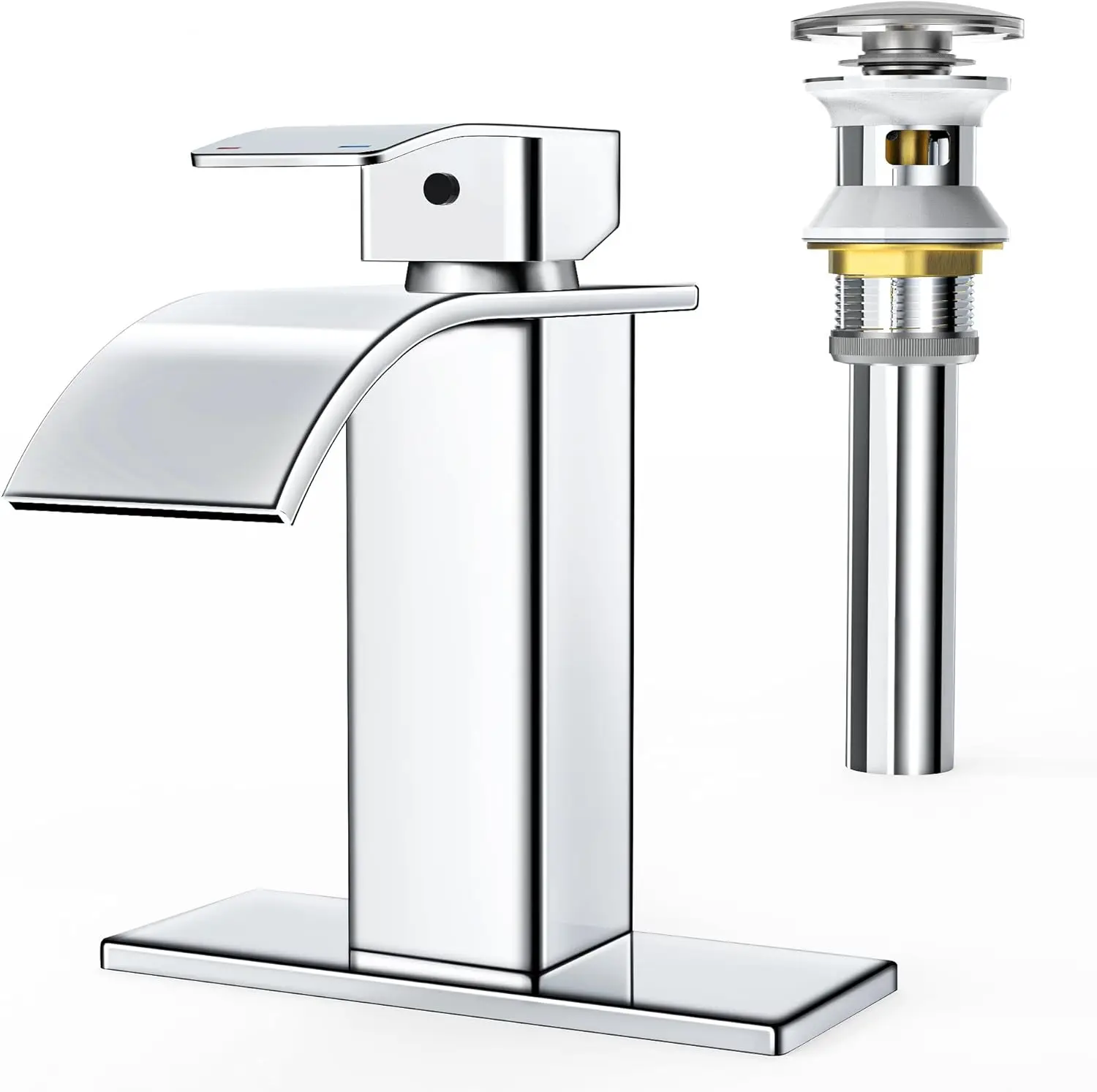 

Waterfall Bathroom Faucet,Single Handle Bathroom Sink Faucets for 1 or 3 Hole, Stainless Steel Washbasin Mixer Tap with De