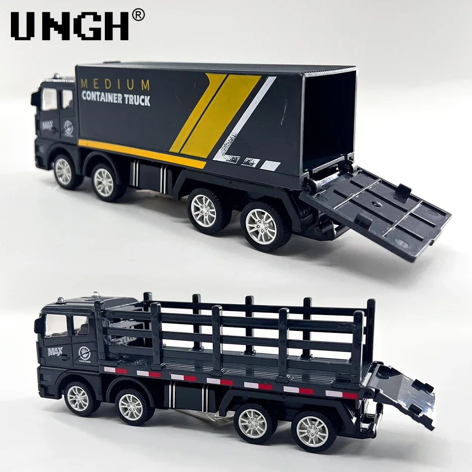 UNGH Simulation Transporter Container Truck Freight Vehicle Children Kids Pull Back Car Model Educational Toys for Boy Game Gift