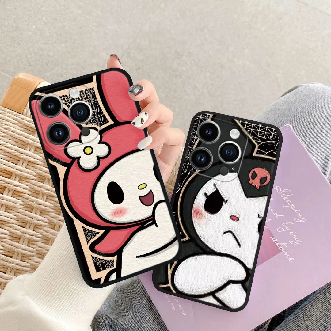 Cartoon Kuromi Kitty Cinnamoroll Coques de téléphone mignonnes pour Apple, iPhone 13 14 15 Plus Pro Max 13Pro 14Plus 15Pro 13Mini, Couverture arrière