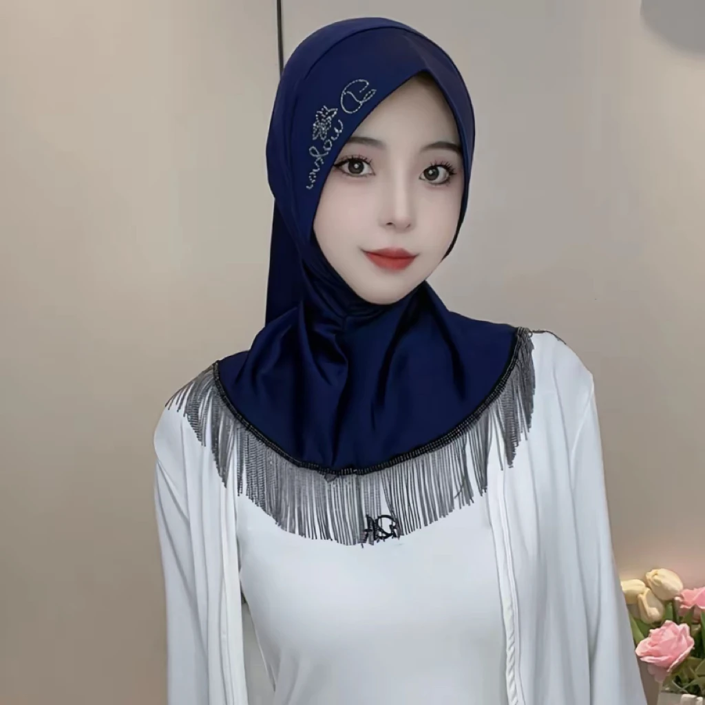 

Holiday Bridal Shower Gift Muslim Lady Crystal Rhinestone Tassels Instant Hijabs