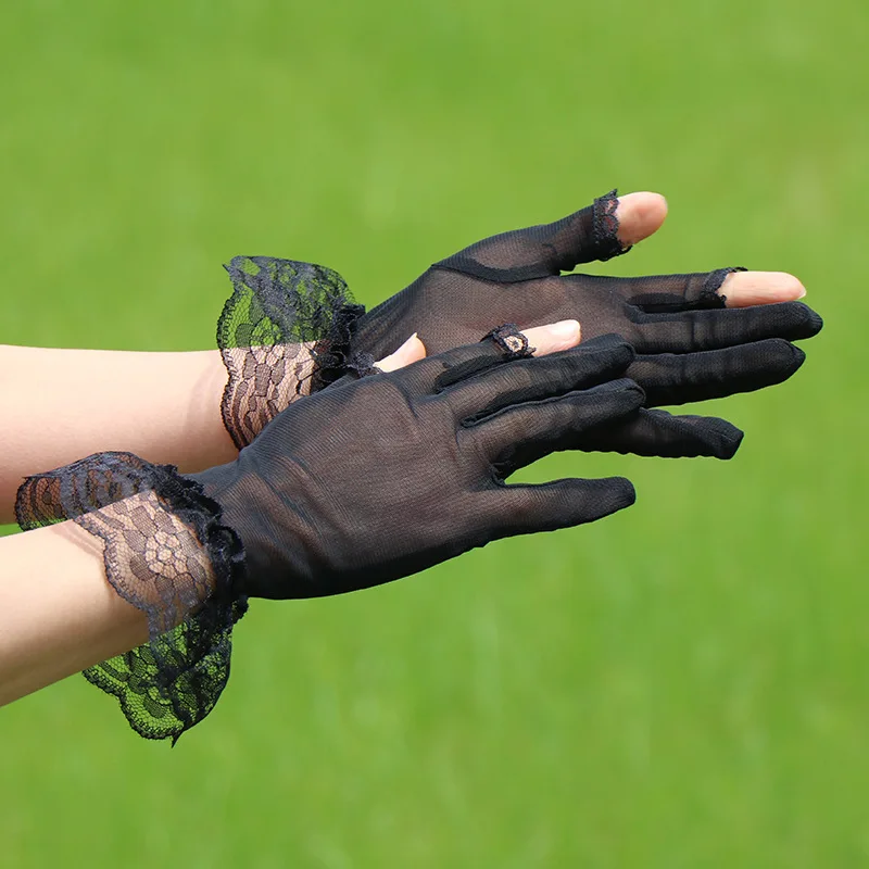 Fingerless Gloves Lace Sun Protection Thin Breathable Black Sexy Elegant Mesh Short Summer Party Show Bridal Ball Lightweight