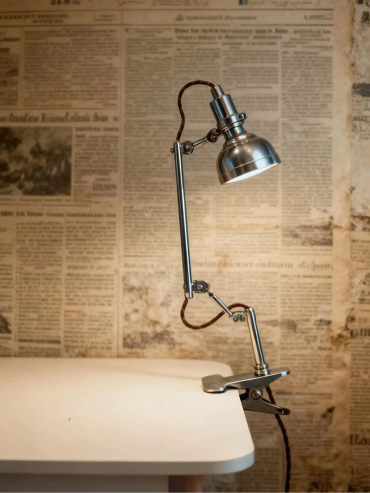 American Vintage Iron Aluminum Swing Arm Telescopic LED Decor Clip On Desk Lamp For Living Room Bedroom Study Lighting Fixtures