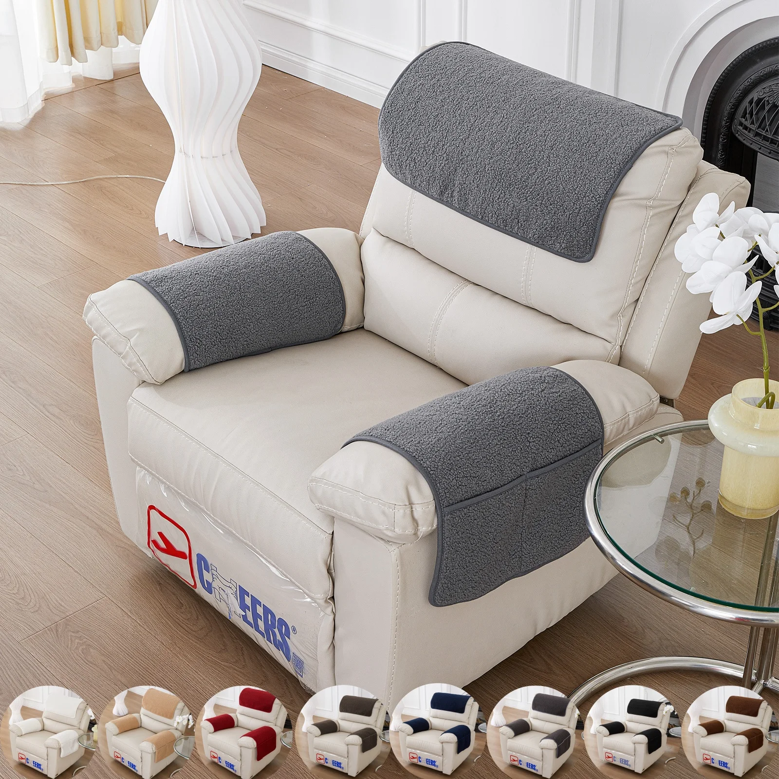 Velvet Sofa Headrest Cushion Solid Color Anti Slip Armrest Pad Armchair Handrail Towel Adjustable Furniture Protective Cover