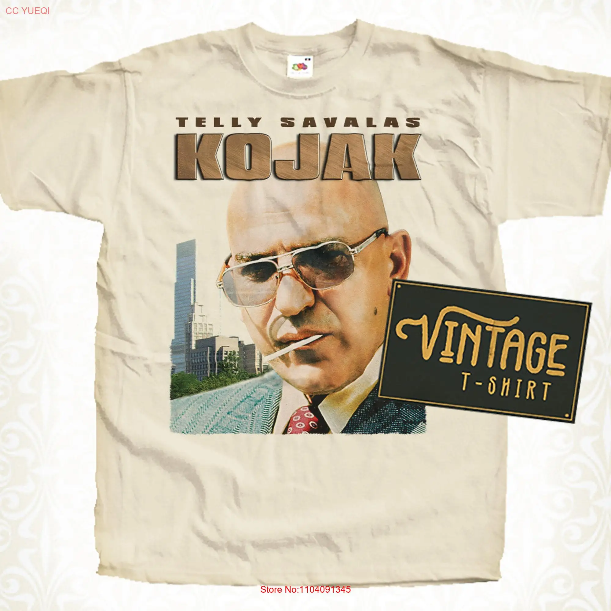 Kojak V6 T Shirt Vintage Natural color Men's DTG Digital Print Sizes S M L XL 2XL 3XL 4XL 5XL long or short sleeves