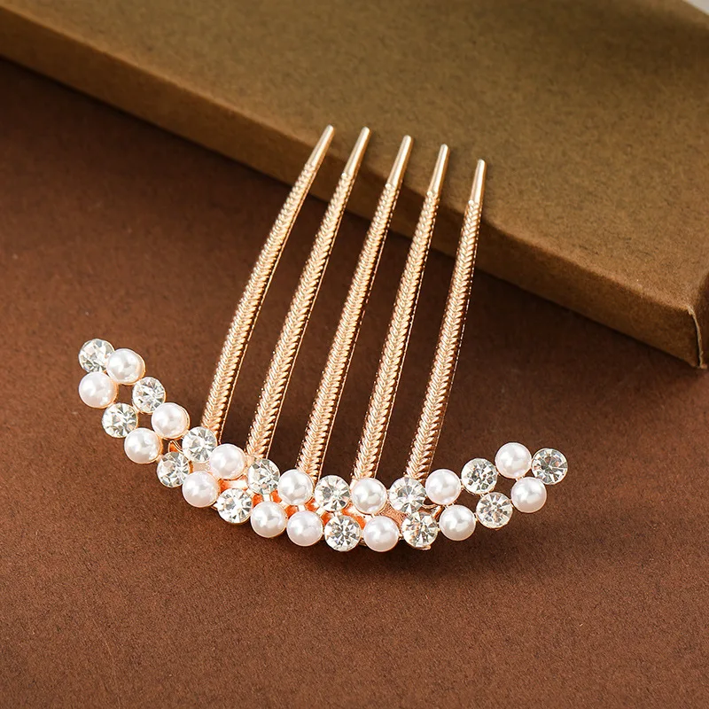 Pearl Rhinestone Crystal Hairclips Tiaras Barrettes Hair Clips Bridal Headpiece Hair Jewelry Accessories Metal Bun Hair Combs