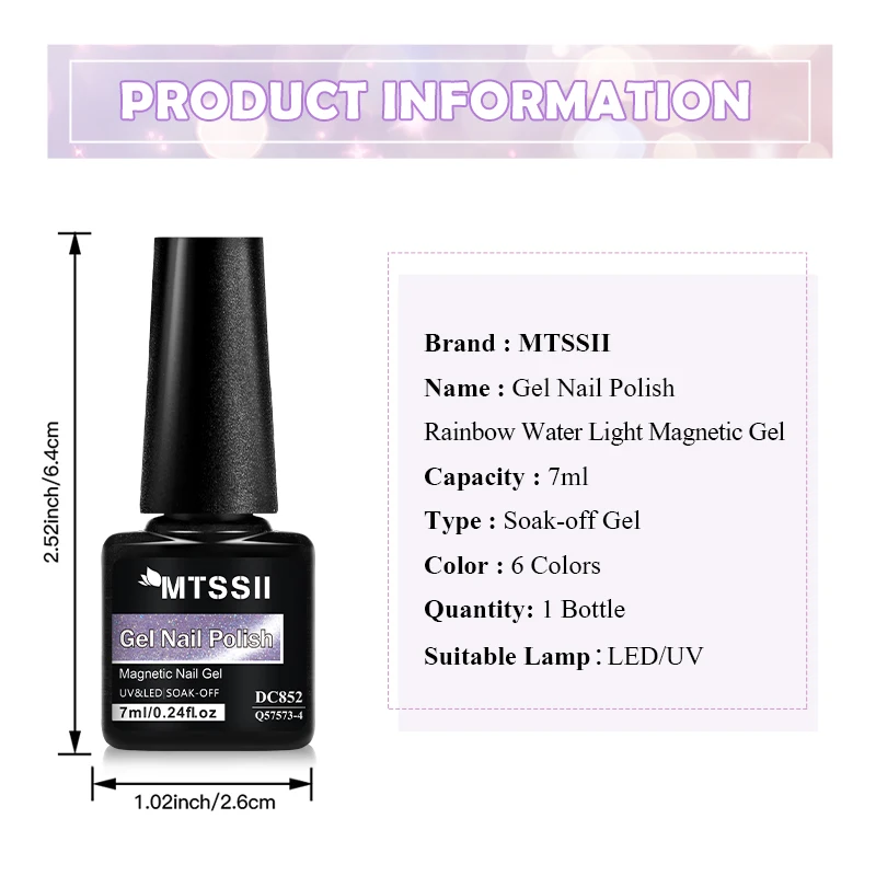 7ml Rainbow Glitter น้ํา Cat Magnetic GEL เล็บ Shining Super Sliver-light Holographics Soak Off UV GEL เล็บ