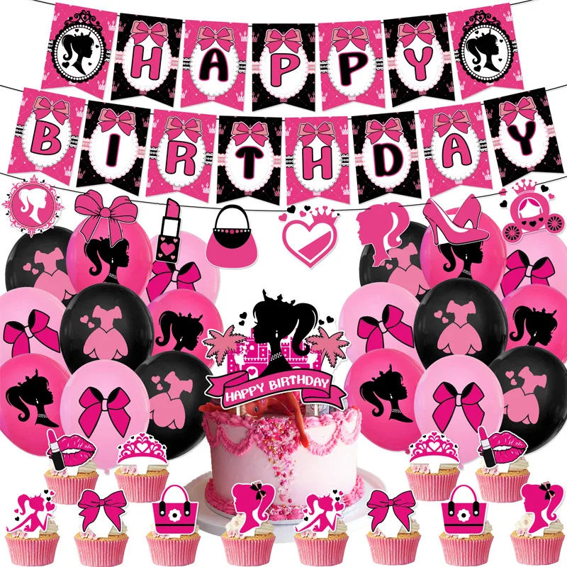 

Birthday Party Decorations Pink Girl Happy Banner Garland Cake Cupcake Toppers Balloons Kids Halloween Party Supplies Christmas