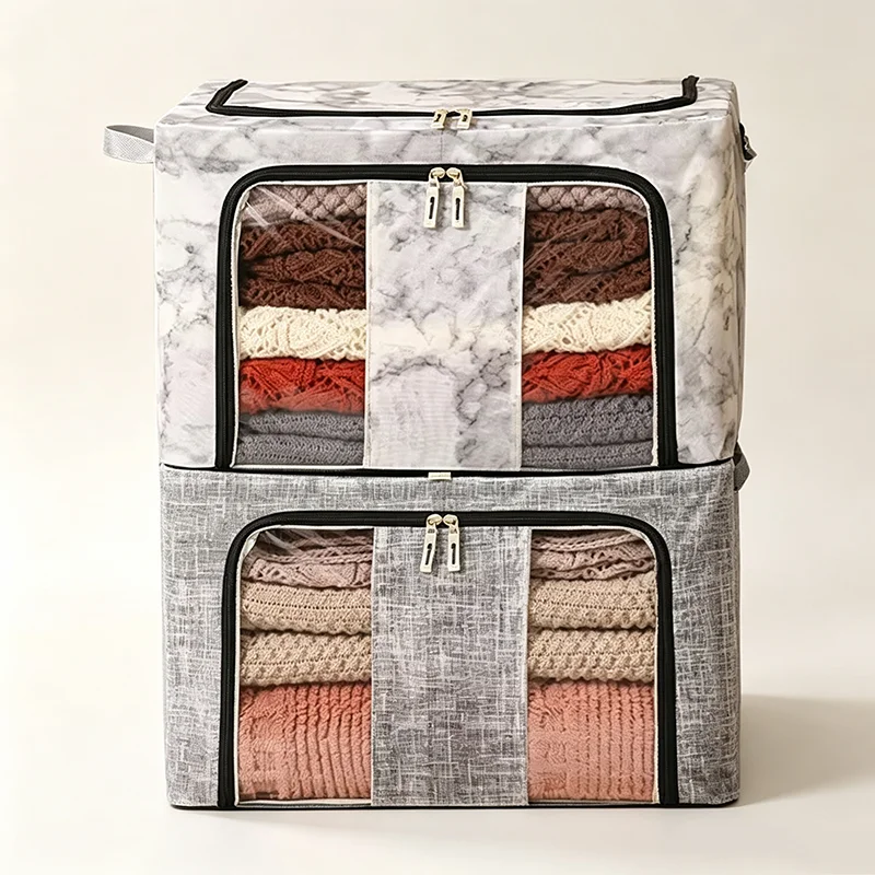 Foldable Clothes Bins For Storage Blanket Organizer With Zipper Non-Woven Fabric Home Use Storage Box for Clothes And Bedding