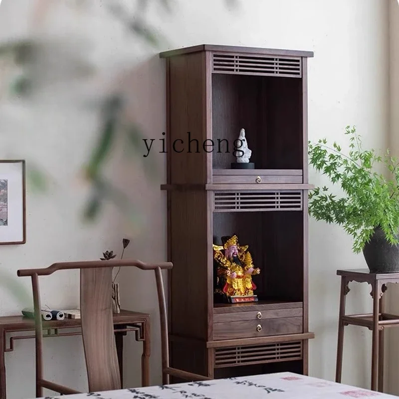 New Chinese-style Solid Wood Three-layer Shrine Cabinet Black Walnut Shrine Offering Table Buddhist Shrine Home ModernD9