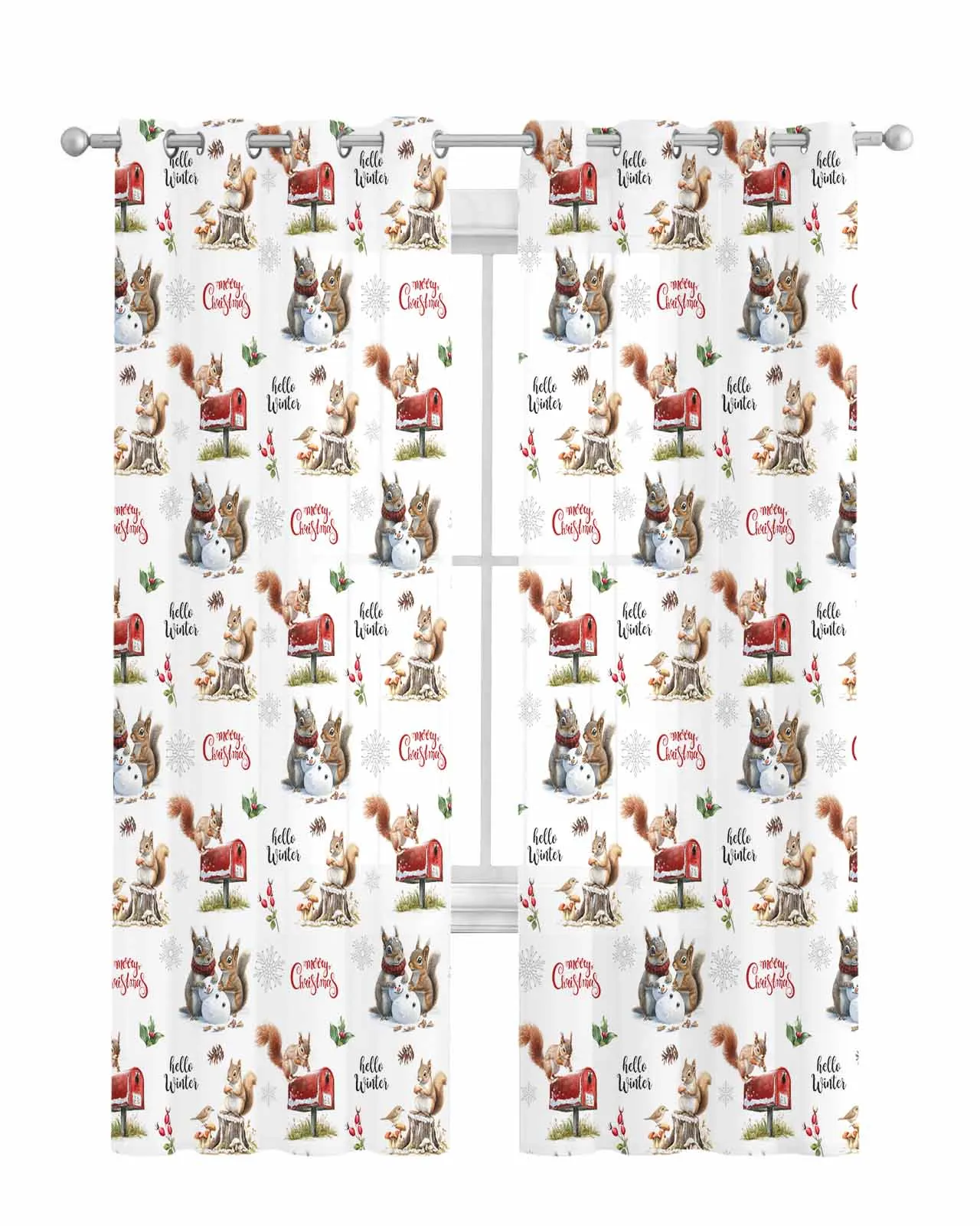 Christmas Winter Squirrel Mushroom Curtain Tulle Curtains For Living Room Kitchen Window Treatments Voile Curtains