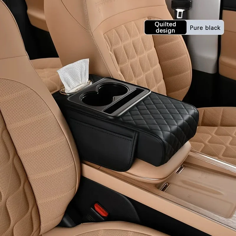 Car Armrest Storage Box, Car Center Console Organizer, Armrest Heightening Cushion With Cup Holder Armrest Storage Organizer Box