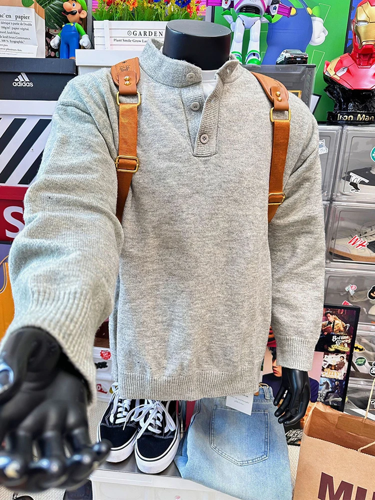 

Men's Long Sve Knitted Sweater Henry Collar Inner Wear Outer Wear Casual Loose Fit Comfortable Korean Sle Knitwear