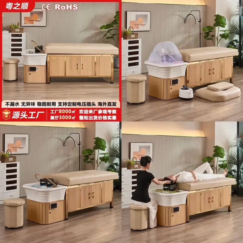 For Hair Solid Wood Shampoo Bed with Ceramic Basin Water Circulation Fumigation Head Treatment Beauty Spa Furniture