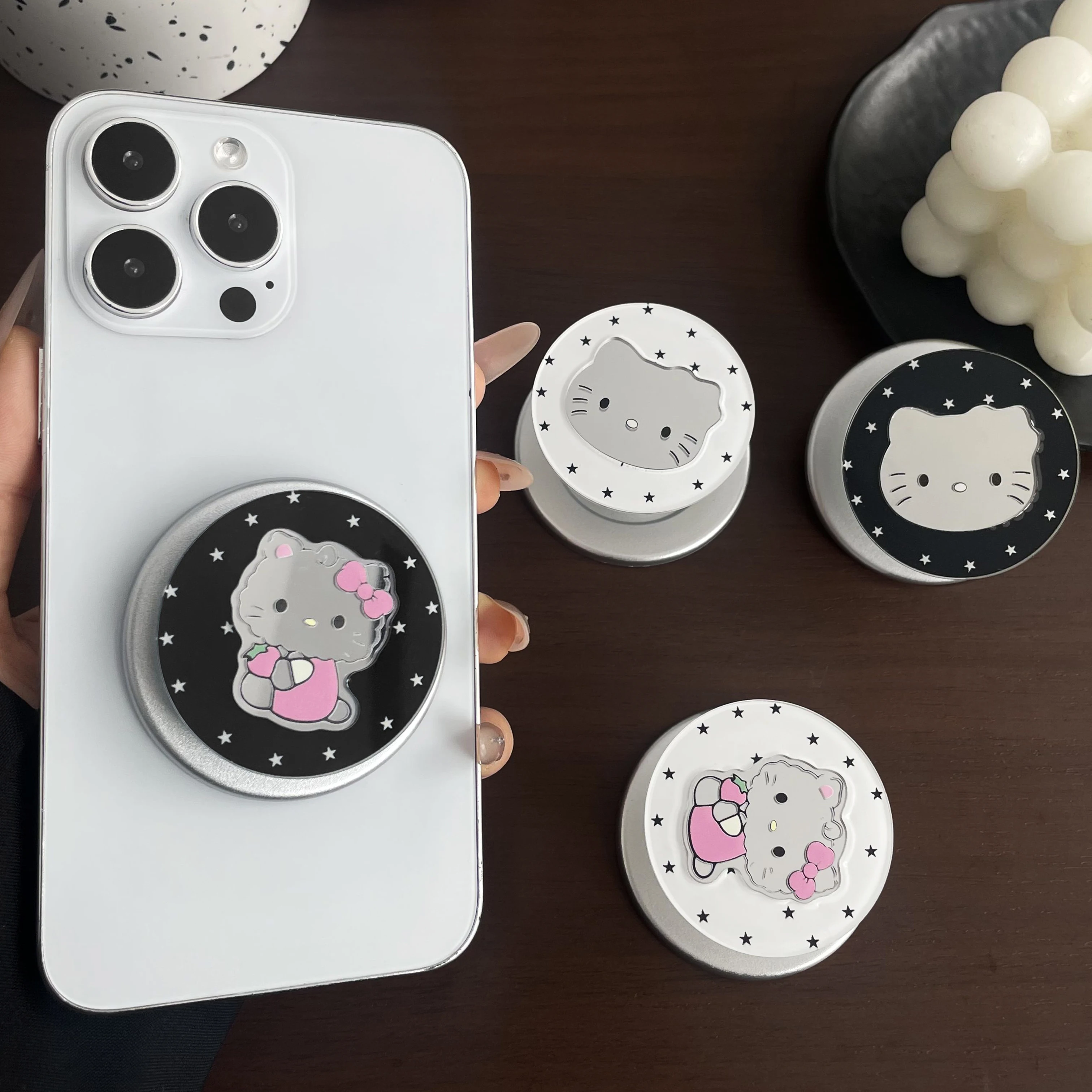 

Милый кавайный магнитный держатель для телефона с зеркалом Hello Kitty, портативный аксессуар для телефона, подарок для девочек и женщин, для iPhone и Samsung