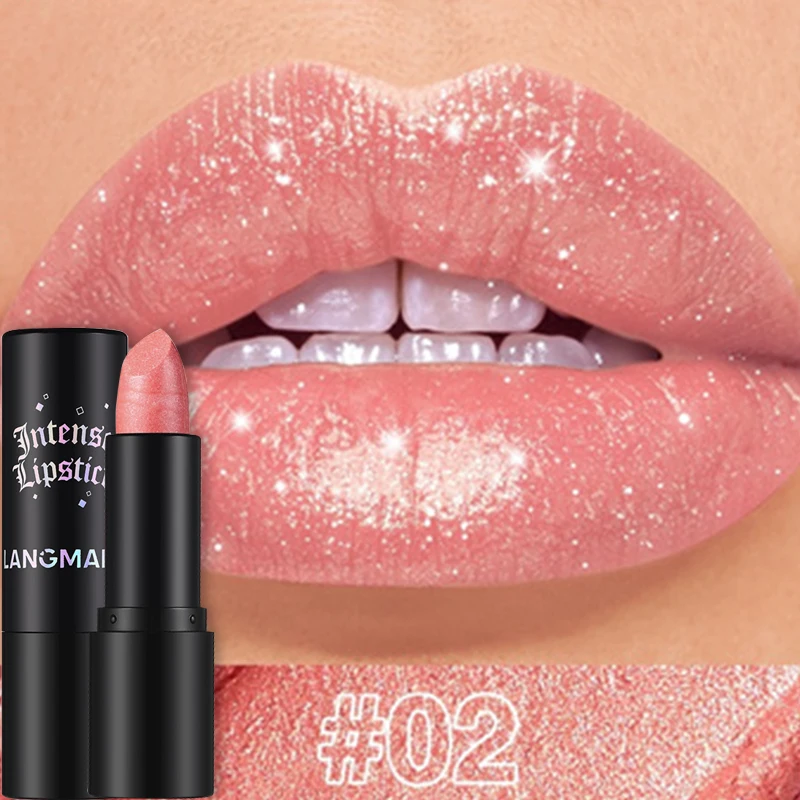 Gothic Style Pearlescent Glitter Velvet Lipstick Waterproof Lasting Shimmer Diamond Pink Solid Lip Gloss Women Makeup Cosmetic