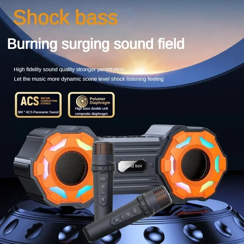 Outdoor Wearable RGB Colorful Light Bluetooth Speakers Dual Horns Wireless Microphone Karaoke Set Boombox USB AUX Music Playing