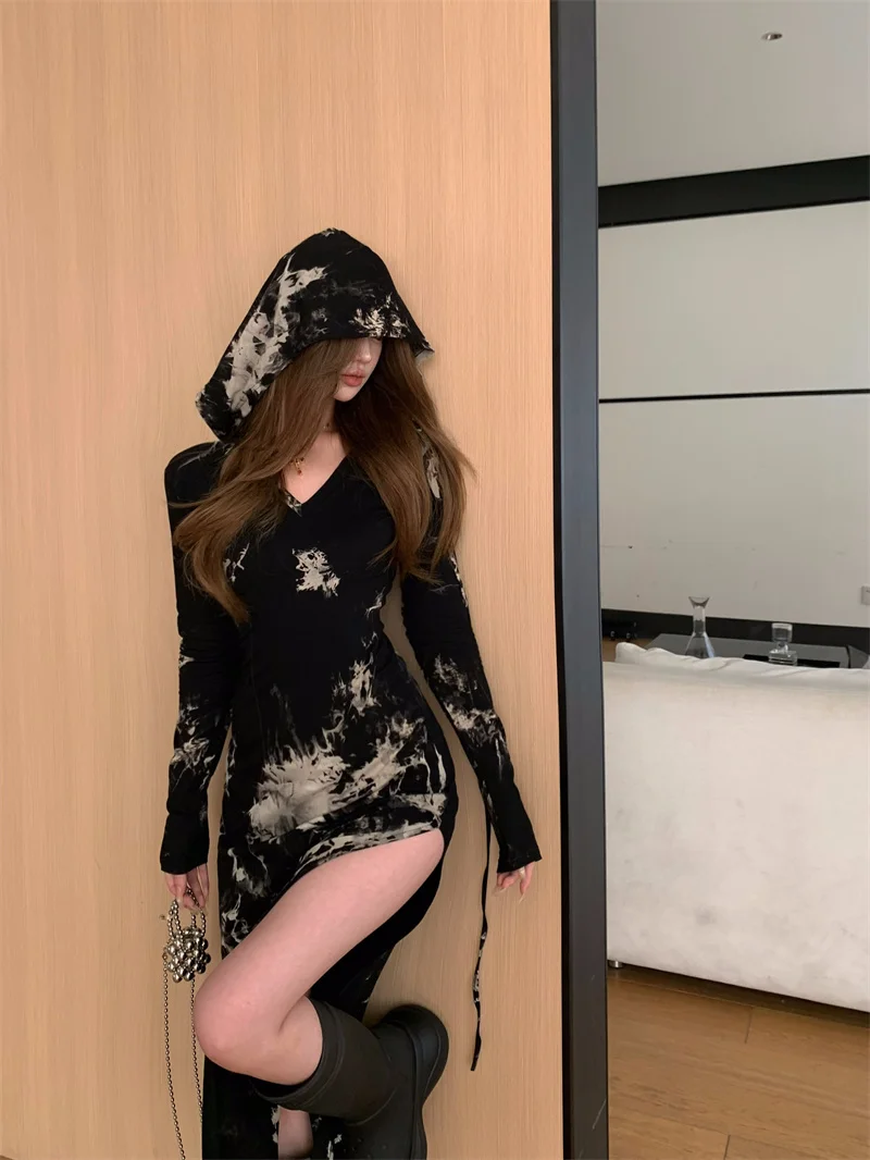 Sexy Desert Wasteland Sle Halloween Kostuum Dr Bodycon Midi Rok Hoge Taille Katoen Lange Sve V-Ne Print A-lijn Dr