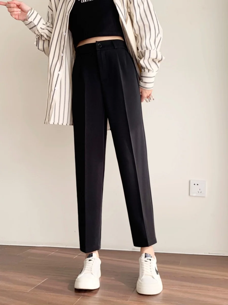 

Loose Women's Suit Pants Autumn Slimming Large Size Casual Drapey Black Straight Leg Casual Loose Feeling Smoke Tube Pants