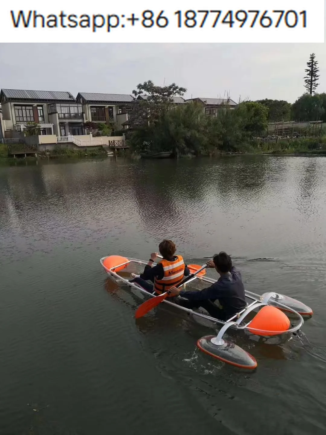 Outdoors Transparent Polycarbonate Ka 2 Person, Clear Canoe with Stabilizer Wheels for Photography, Pool & Scenic Use