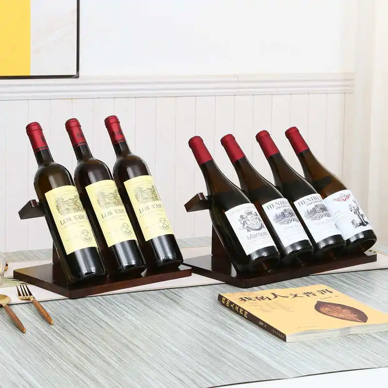 

Minimalist red wine rack ornament rubber wood solid wood wine bottle display rack