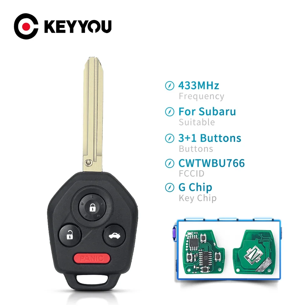 KEYYOU Remote Car Key For SUBARU FORESTER 2014 2015 2016 2017 FCCID CWTWBU766 G Chip 433Mhz 3+1 4 Buttons