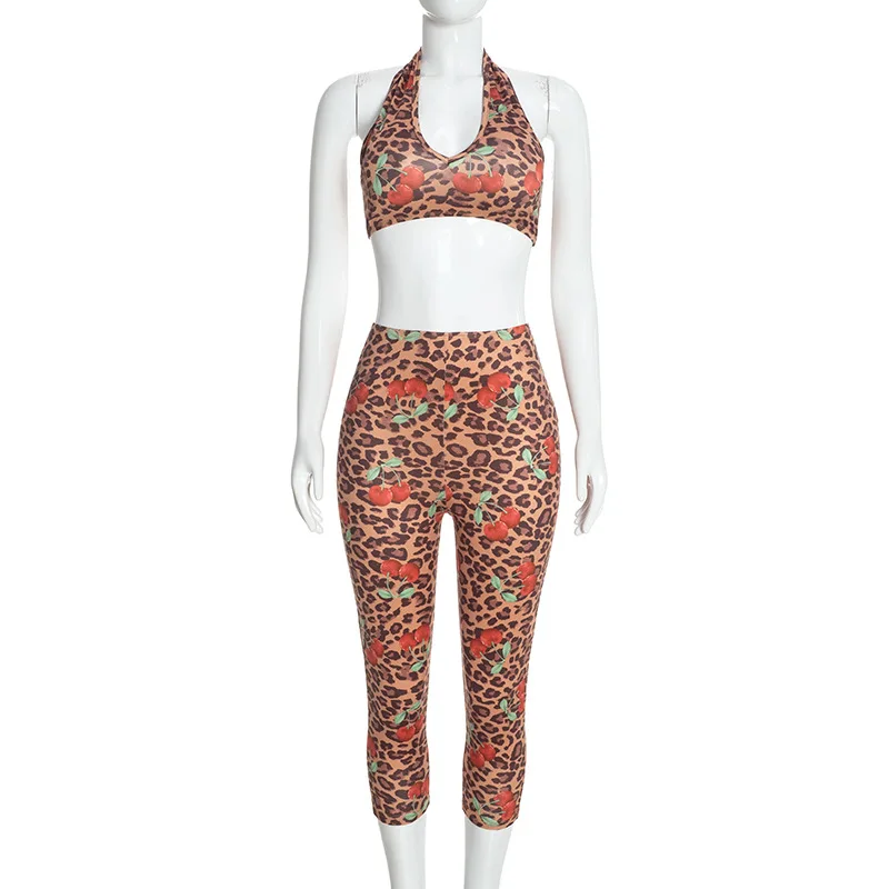 JENYAGE Damen 3-teiliges Outfit, weiches, dehnbares, sexy Leoparden-Cami-Top, durchsichtiges Mesh-Langarm-Oberteil, Capri-Hose, Nachtleger-Trainingsanzug-Set – Detail 7