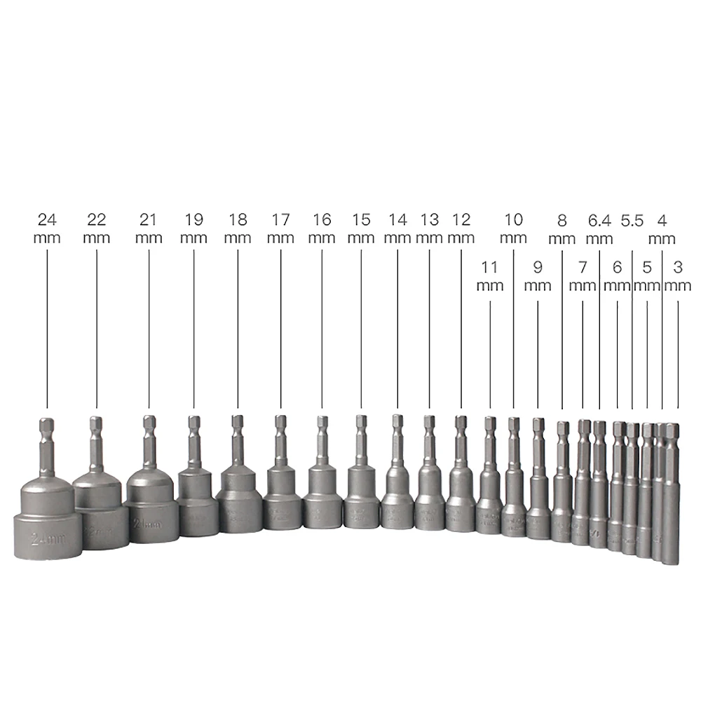 1Pcs Magnetic / Non-Magnetic 3mm-24mm Hex Sockets Sleeve Nut Driver Screwdriver 1/4