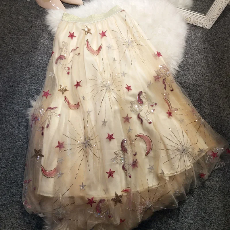 New  sequins pegasus gauze embroidery skirts Big skirt   veil stars