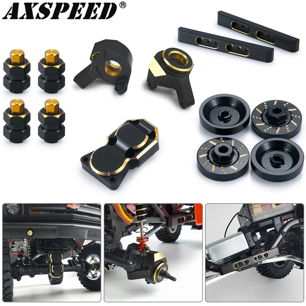 AXSPEED Heavy Brass Counterweight Steering Knuckles Wheel Hex Adapter Diff Cover for 1/24 RC Crawler Axial SCX24 Upgrade Parts