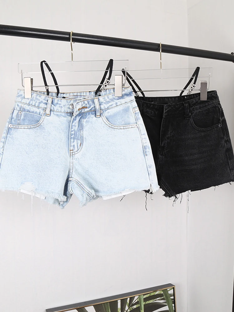 [zoci] Autumn Wang New Water Diamond Sling Denim Shorts Summer Hot Pants