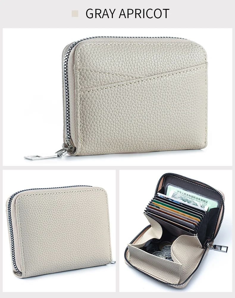 Women's Zipper Purse Short Lychee Pattern Fashion Multi-Card Slot ID Card Holder Coin Zipper Purse For Women