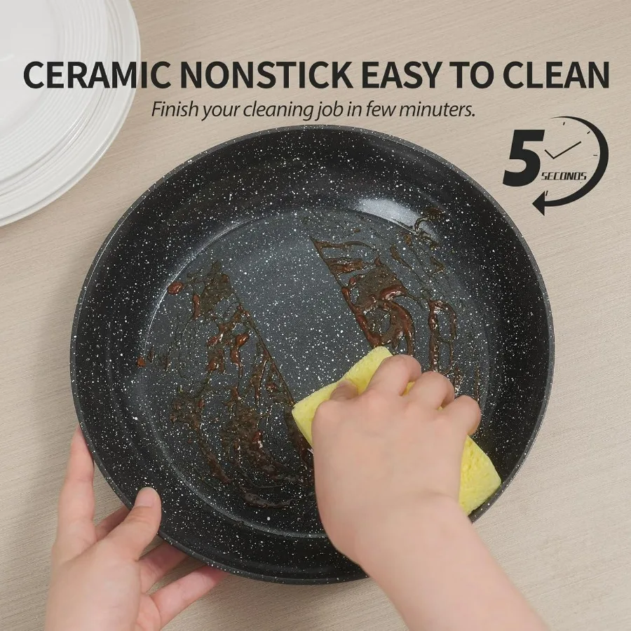 Nonstick Ceramic Cookware Set 21PCS with Detachable Handle Pans and Pots Set RV Kitchen Set Cookware Set Pan Pots with Removabl