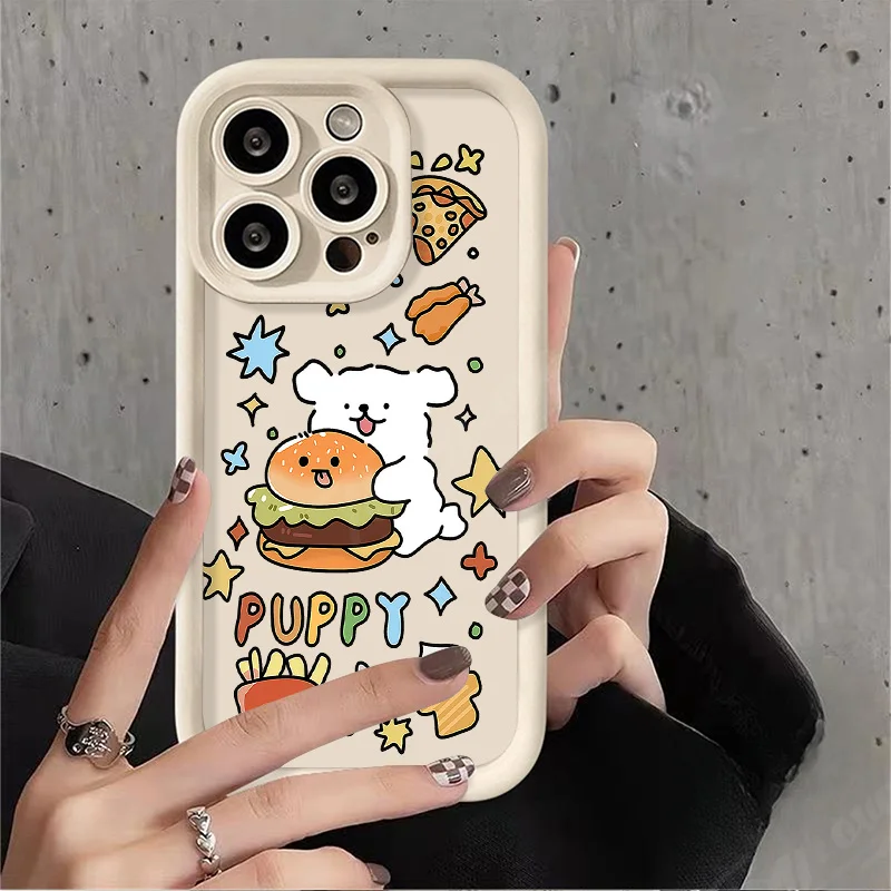 Cartoon Cute Puppy Dog Case for iPhone 14 15 Pro Max 13 12 11 X XS XR 7 8 Plus SE 2020 Matte Silicone Printing Protective Capa image 3