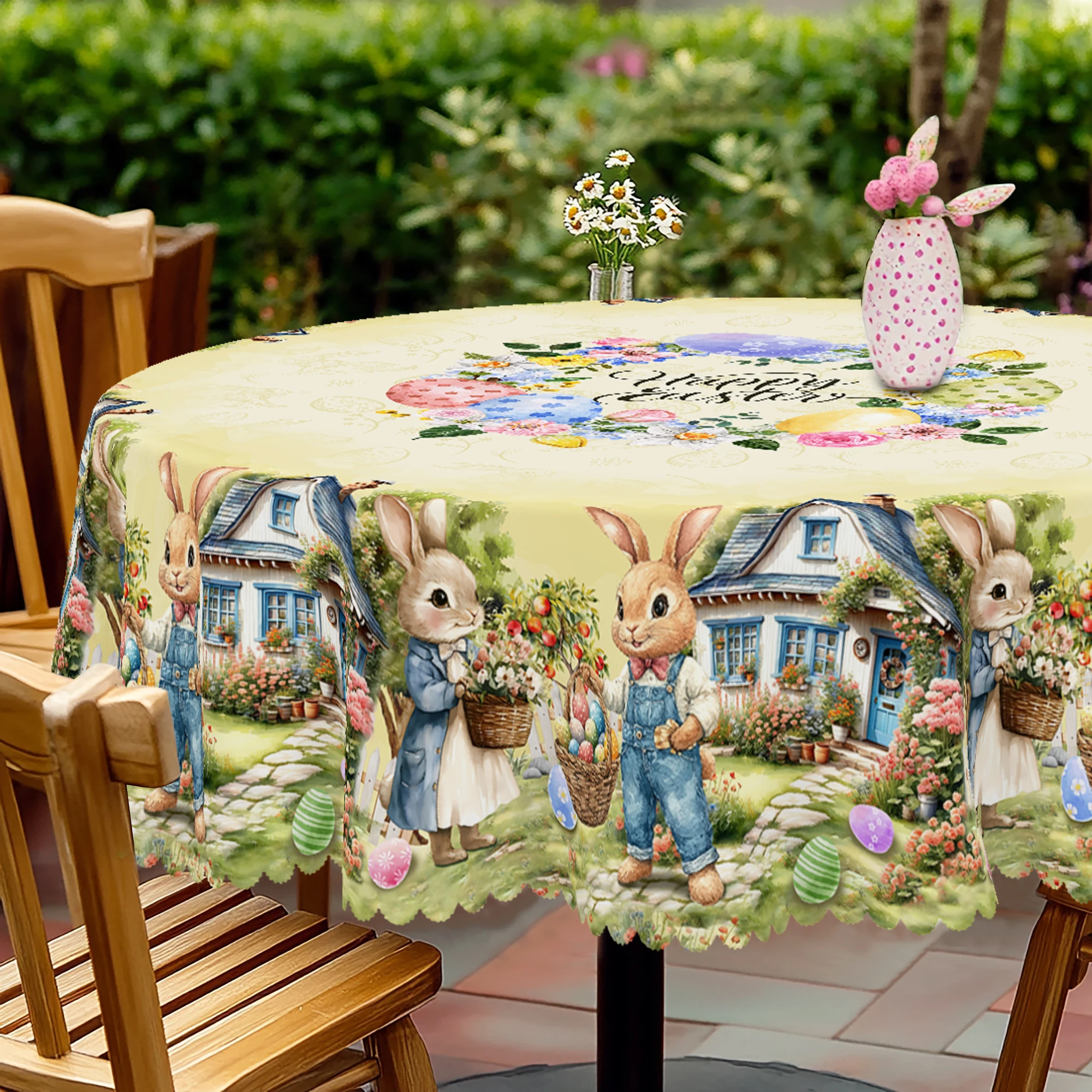 

1 пасхальная круглая скатерть, 5 размеров в наличии, квадратная скатерть с принтом пасхального кролика и яиц.