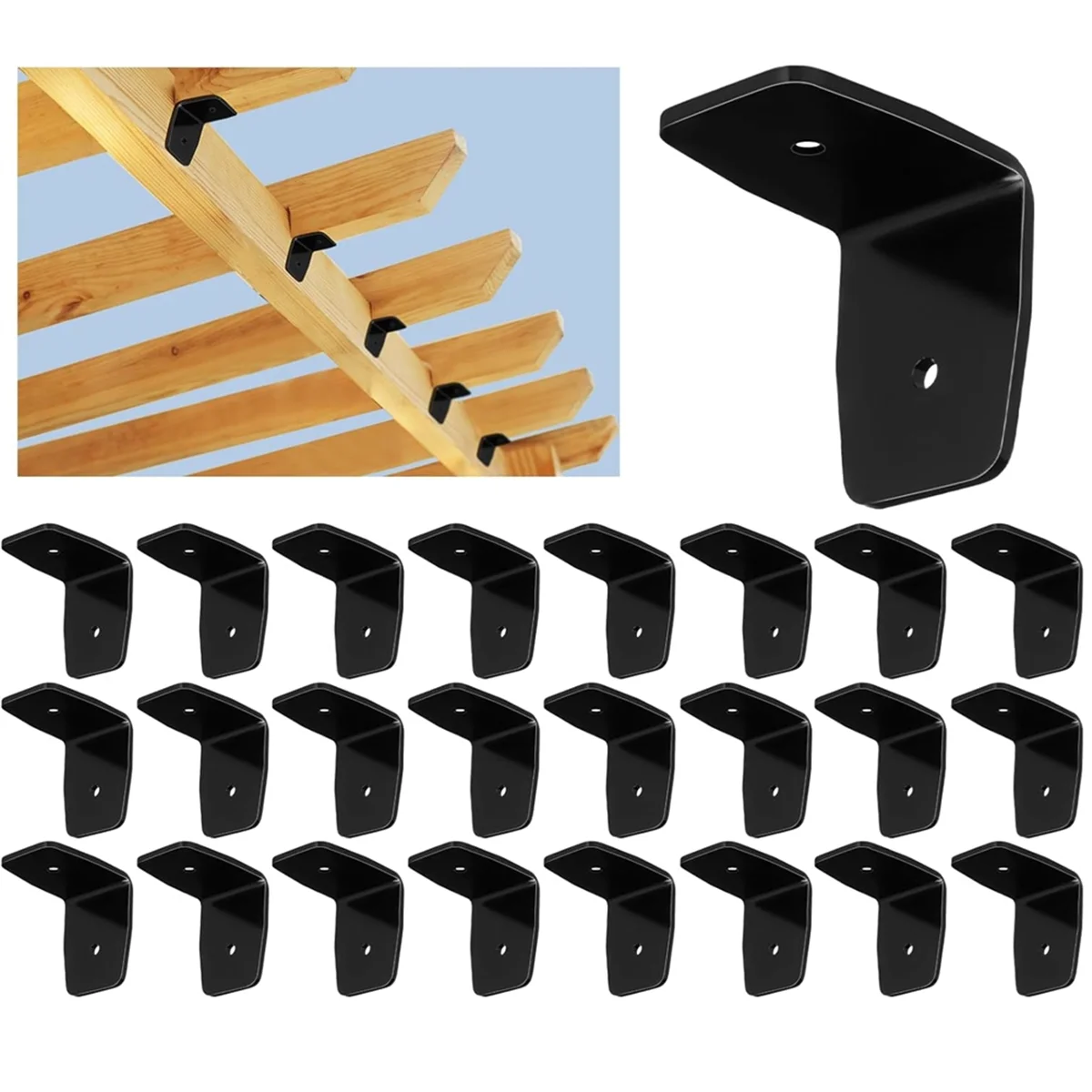 AA25 12 Pcs Black Pergola Hardware Rafter Clips Rafter Brackets for Lumber Pergola, Timber Beam, Ceiling Joist A