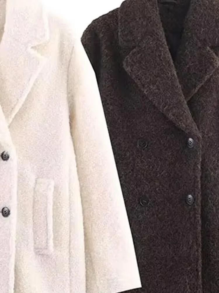 

HH женское двубортное двубортное пальто с длинными рукавами и карманами, жемчужное бархатное пальто, женское зимнее повседневное свободное пальто с лацканами в уличном стиле