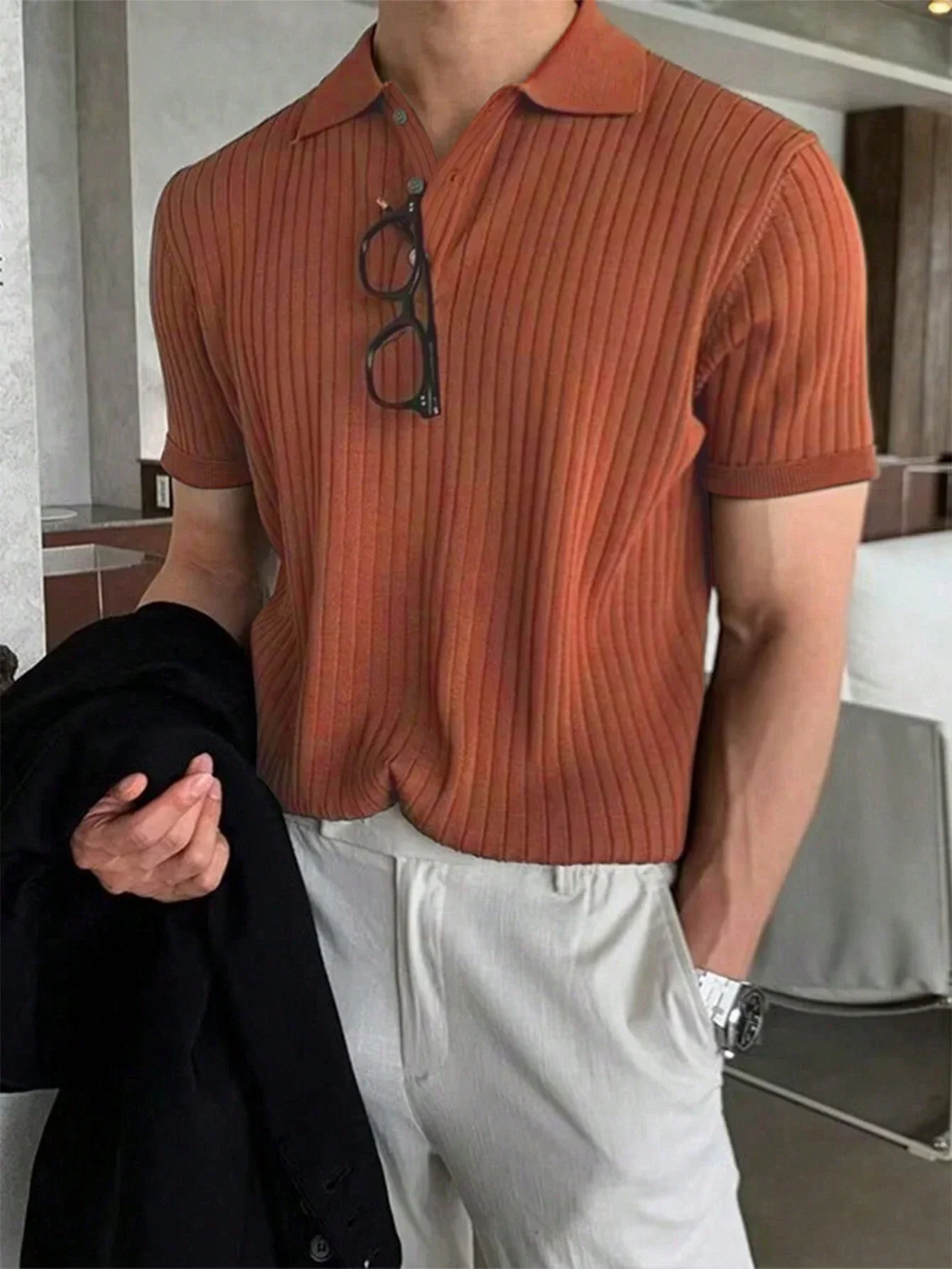 

Мужская однотонная трикотажная рубашка в рубчик Manfinity Homme