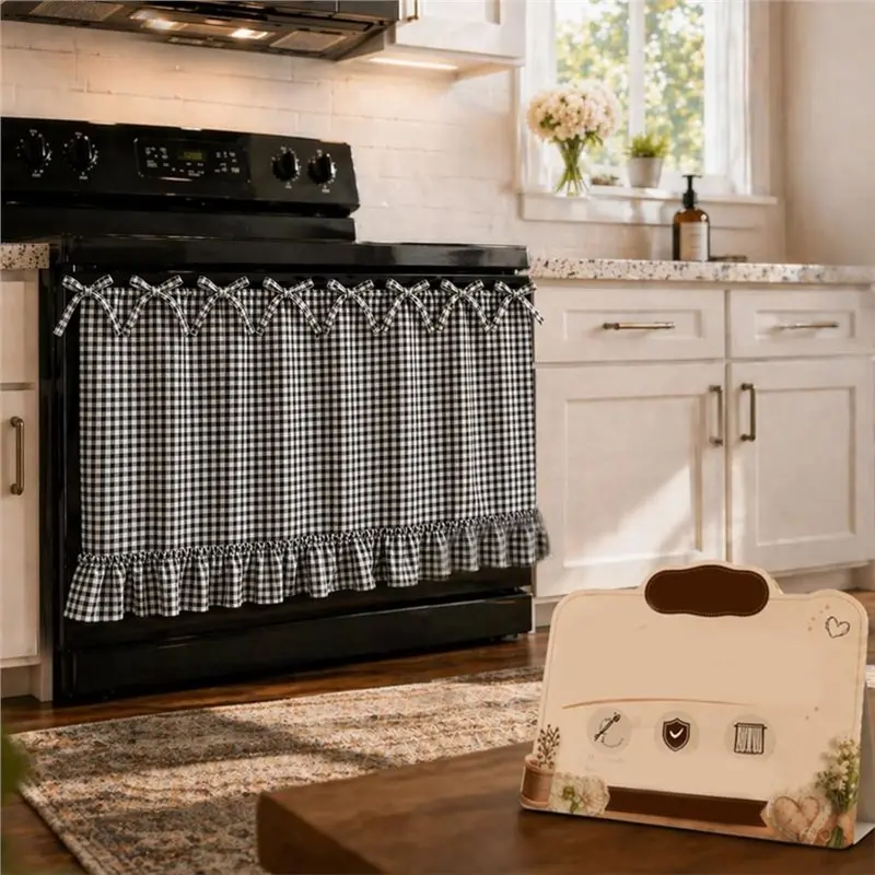 【FAMILY GATHERING】For Door Dishwasher Oven Skirt Curtain Handmade Kitchen Heat-Resistant Tie Top Farmhouse Meadow Style