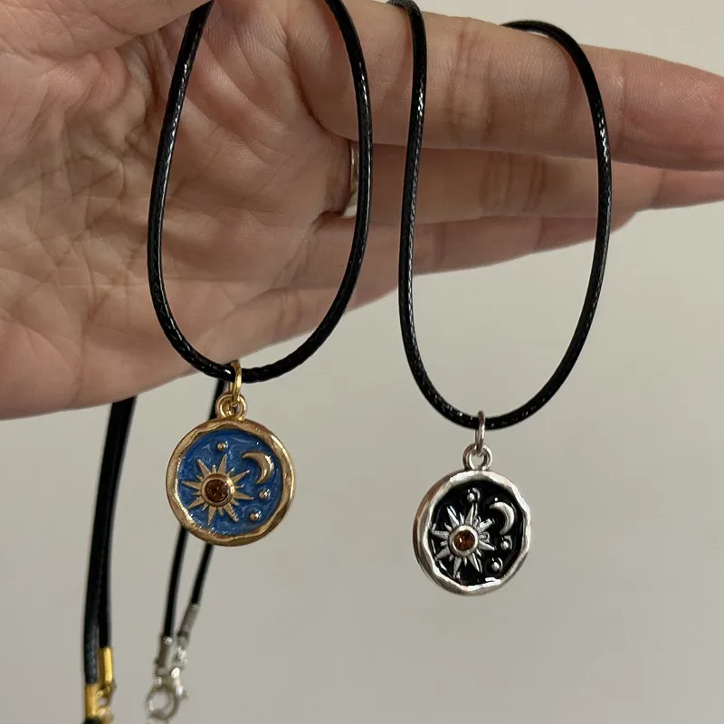 Vintage Moon & Sun Handmade Pendant Necklace Set for Couples Unique Handcrafted Jewelry Gift