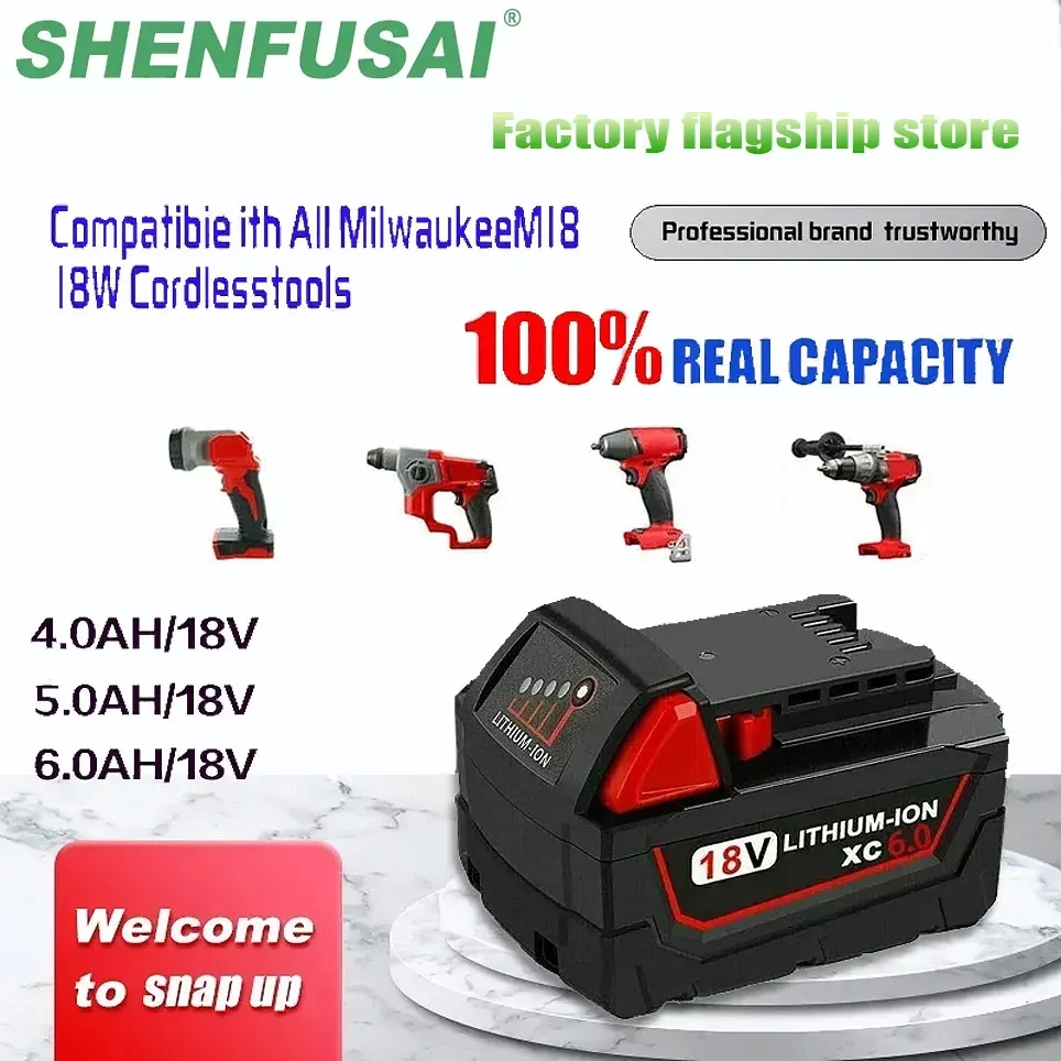 

NEW 18V For Milwaukee M18 M18B6 18V XC 4Ah 5Ah 6Ah Li-ion Battery 48-11-1860 /Charger rechargeable battery 6000mAh/5000mAh