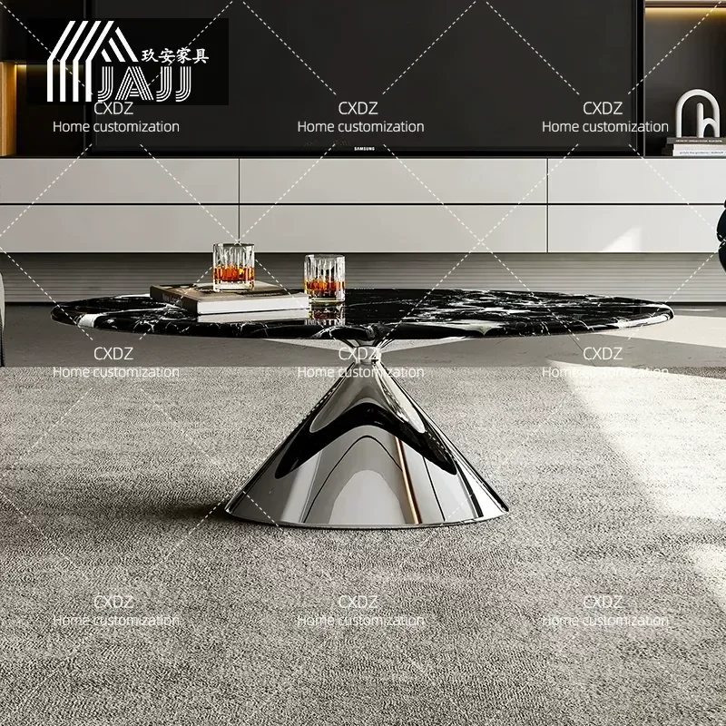 Natural Black Rose Marble Coffee Table Italian Minimalist Oval High End Luxury Stone Center Table for Living Room 2026 New