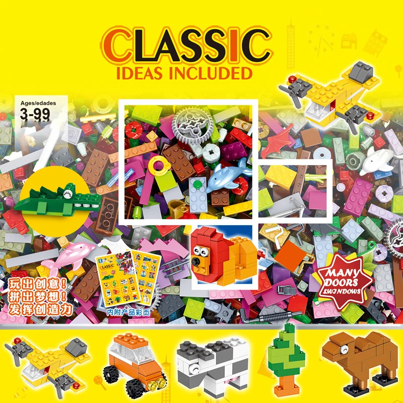 

1000 Pcs Pieces Classical Parts Creative Kits MOC Designer DIY Building Blocks House Architecture Bus Brick Ideas Set Education