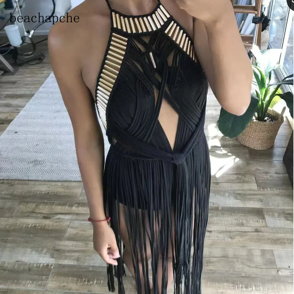 Beachapche INS Best Selling Women Sexy Tassels Long DressCelebrate Nightclub Dress Beach Vacation Party Dress High Quality